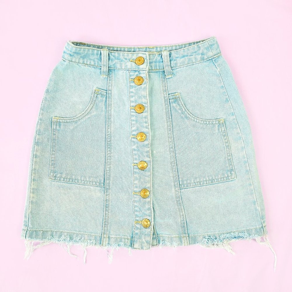 Stradivarius light denim distressed mini skirt